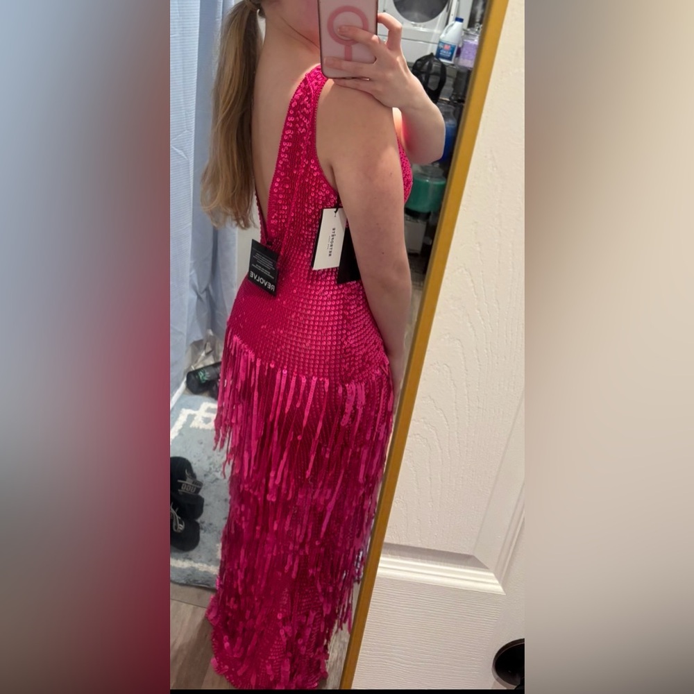 Retrofete Libra Pink Sequin Fringe Gown - Picture 5 of 6